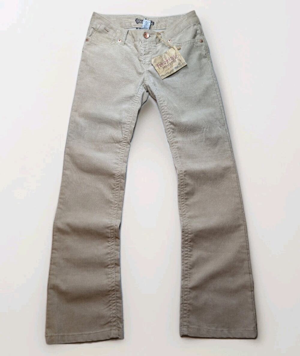 Y2K Style Women's 7 Beige Corduroy Pants NWT Streetwear Boho Flap Pocket